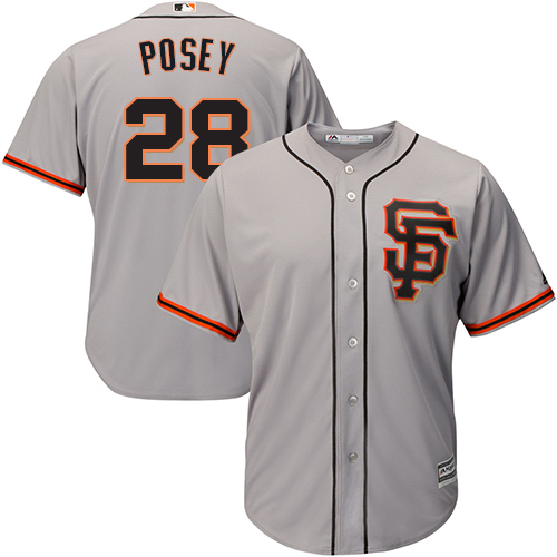 Giants #28 Buster Posey Grey Road 2 Cool Base Stitched Youth MLB Jersey - Click Image to Close